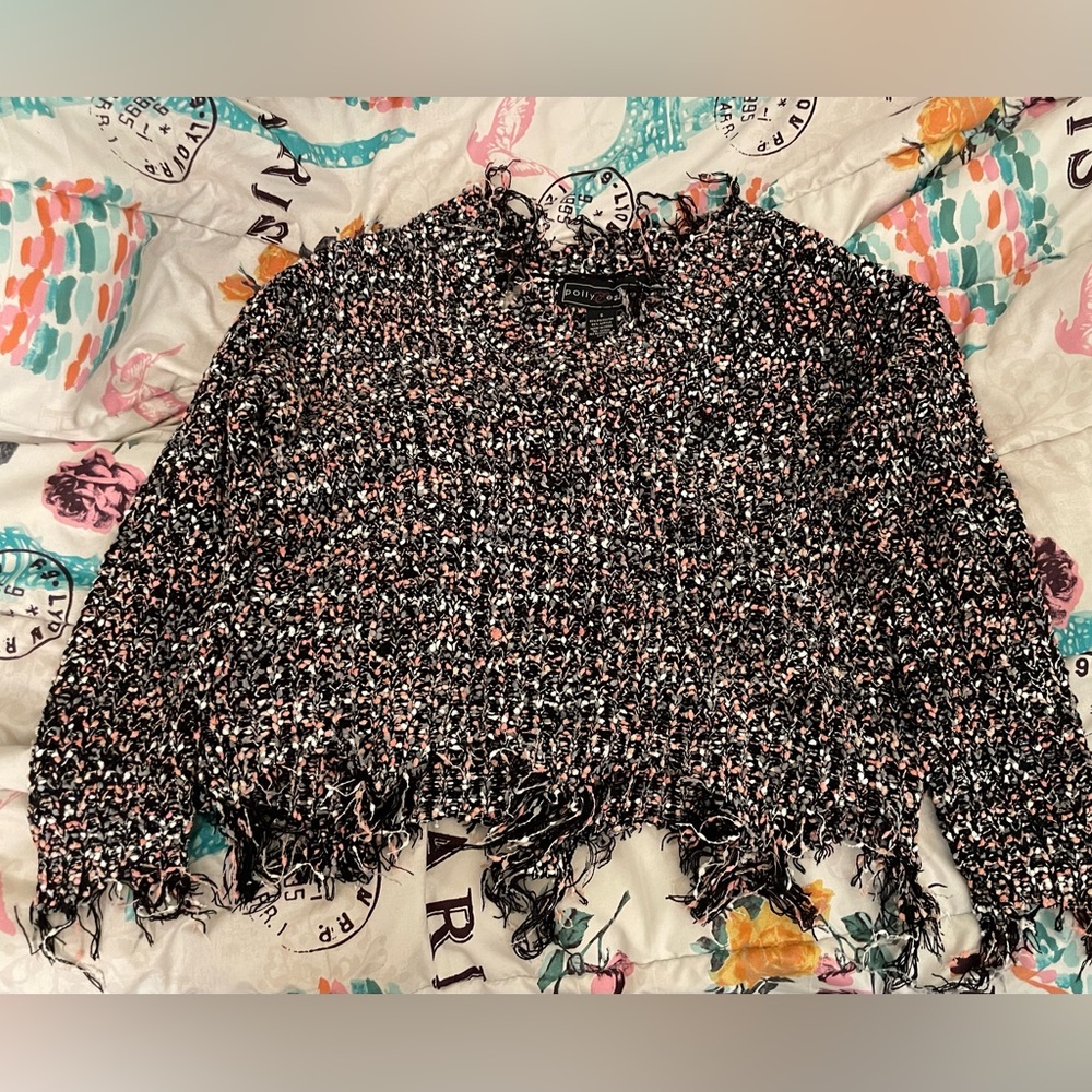 Cropped knitted Multi Color Raw Hem Sweater